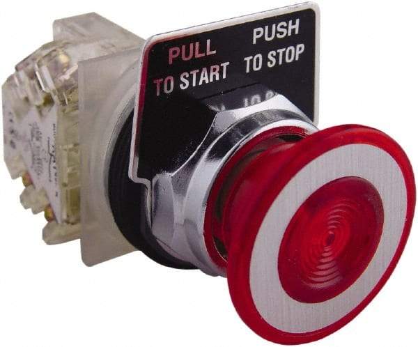 Square D - 1.18 Inch Mount Hole, Extended Mushroom Head, Pushbutton Switch Only - Round, Red Pushbutton, Nonilluminated, Shock and Vibration Resistant - Americas Industrial Supply
