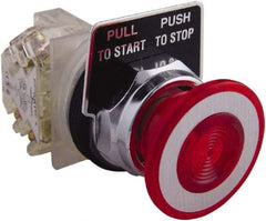 Square D - 1.18 Inch Mount Hole, Extended Mushroom Head, Pushbutton Switch Only - Round, Red Pushbutton, Nonilluminated, Shock and Vibration Resistant - Americas Industrial Supply
