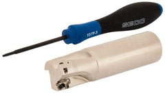 Seco - 1" Cut Diam, 0.354" Max Depth of Cut, 1" Shank Diam, 3.78" OAL, Indexable Square Shoulder End Mill - XO.X 10T3.. Inserts, Weldon Shank, 90° Lead Angle, Through Coolant, Series Turbo 10 - Americas Industrial Supply