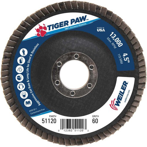 ‎4-1/2″ Tiger Paw Abrasive Flap Disc, Angled, Phenolic Backing, 60Z, 7/8″ Arbor Hole - Americas Industrial Supply