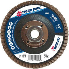 ‎4-1/2″ Tiger Paw Abrasive Flap Disc, Angled, Phenolic Backing, 36Z, 5/8″-11 A.H - Americas Industrial Supply