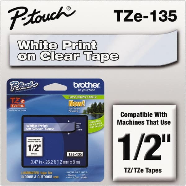 Brother - 1/2" Wide x 314.4" Long, Clear Plastic/Paper Tape Cassette - For Label Maker - Americas Industrial Supply