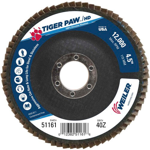 4 1/2″ × 7/8″-40 Grit - T27 Tiger Paw High Density Zirc Flap Disc Phenolic Back - Americas Industrial Supply