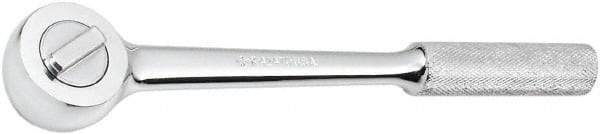 SK - 1/2" Drive Round Head Ratchet - Full Polish Chrome Finish, 15" OAL, 50 Gear Teeth, Full Polished Knurled Handle, Reversible Head - Americas Industrial Supply