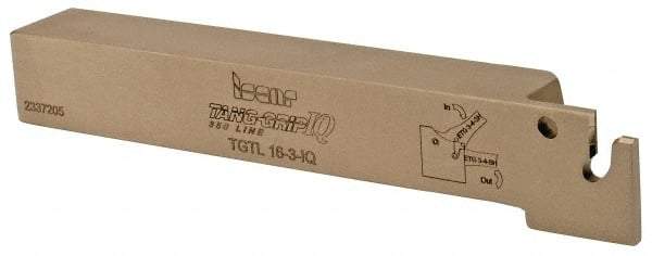 Iscar - External Thread, 0.63" Max Depth of Cut, 2.8mm Min Groove Width, 150mm OAL, Left Hand Indexable Grooving Cutoff Toolholder - 5/8" Shank Height x 5/8" Shank Width, TAG 3 Insert Style, TGT Toolholder Style, Series Tang-Grip - Americas Industrial Supply