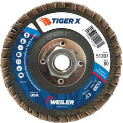 4 1/2″ Diameter - Tiger X Flap Disc, Angled, Phenolic Backing, 80Z, 5/8″ Diameter - 11 UNC Nut - Americas Industrial Supply