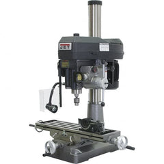 Jet - 1 Phase, 15-7/8" Swing, Variable Speed Pulley Mill Drill Combination - 9-1/2" Table Length x 32-1/4" Table Width, 20-1/2" Longitudinal Travel, 7" Cross Travel, 12 Spindle Speeds, 2 hp, 230 Volts - Americas Industrial Supply