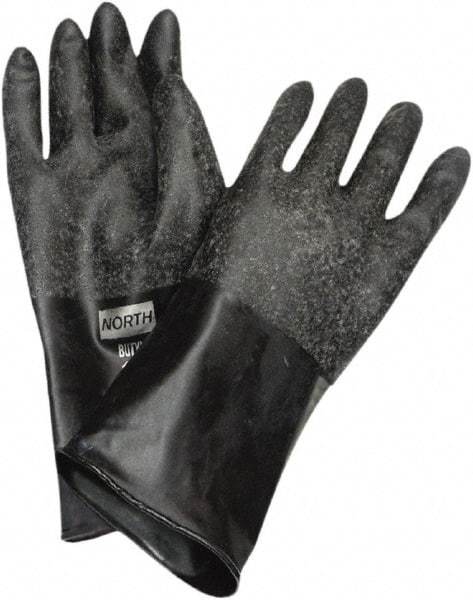 North - Size L (9), 14" Long, 14 mil Thick, Butyl Chemical Resistant Gloves - Rough Finish, Rolled Cuff, Black, FDA Approved - Americas Industrial Supply