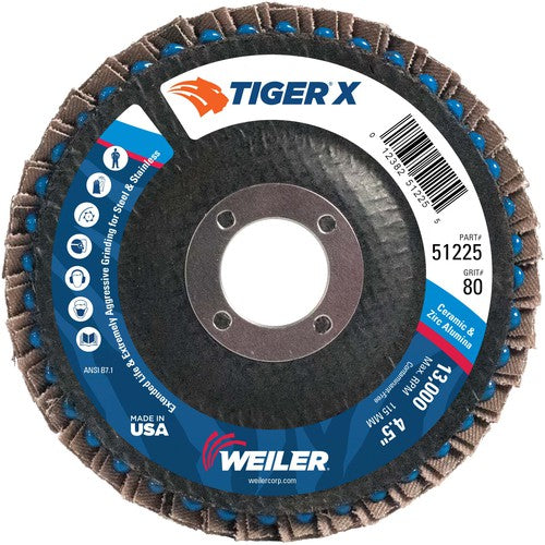 4 1/2″ Diameter - Tiger X Flap Disc, Flat, Phenolic Backing, 80Z, 7/8″ Diameter - Arbor Hole - Americas Industrial Supply