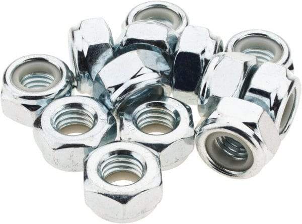 Value Collection - M10x1.50 Metric Coarse Class 8 Hex Lock Nut with Nylon Insert - 10mm High, Zinc-Plated Finish - Americas Industrial Supply