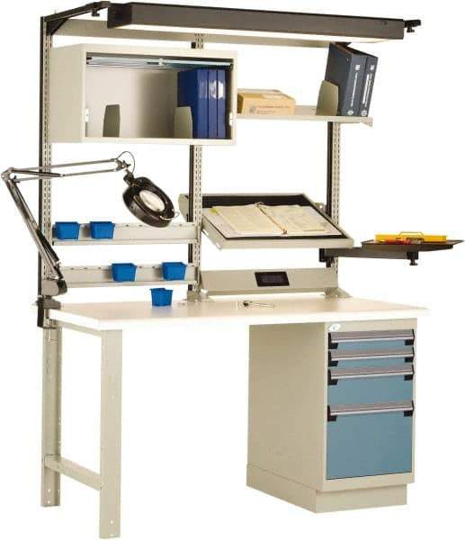 Rousseau Metal - 4 Drawer, 2 Shelf Workstation - 775 Lb Capacity, Dissipative Top, Everest Blue, 60" Wide x 80" High x 30" Long - Americas Industrial Supply