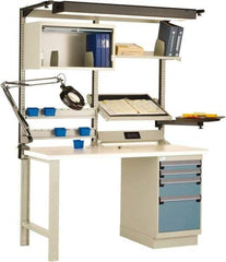 Rousseau Metal - 4 Drawer, 2 Shelf Workstation - 775 Lb Capacity, Dissipative Top, Everest Blue, 60" Wide x 80" High x 30" Long - Americas Industrial Supply