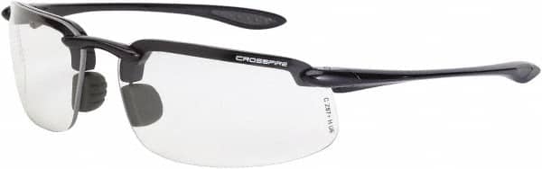 CrossFire - Clear Lenses, Frameless Safety Glasses - Scratch Resistant, Black Polycarbonate Frame, Size Universal, Wrap Around - Americas Industrial Supply