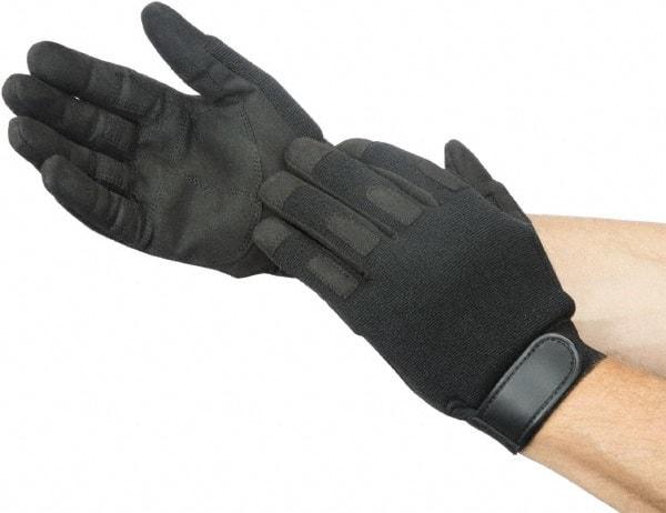 Ability One - Size L Nylon/Spandura General Protection Work Gloves - For Mechanic's & Lifting, Uncoated, Hook & Loop Cuff, Full Fingered, Black, Paired - Americas Industrial Supply