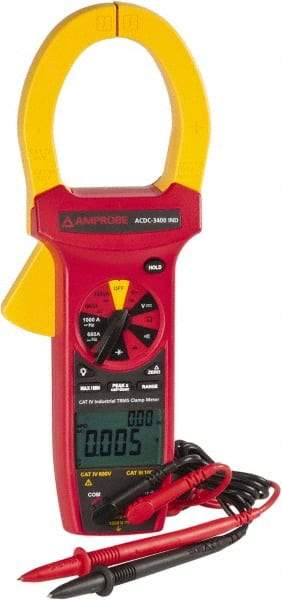 Amprobe - ACDC-3400 IND, CAT IV, CAT III, Digital True RMS Clamp Meter with 2.2441" Clamp On Jaws - 750 VAC, 1000 VDC, 1000 AC/DC Amps, Measures Voltage, Capacitance, Current, Frequency, Resistance - Americas Industrial Supply