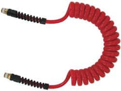 PRO-SOURCE - 5/16" ID, 1/4 Thread, 25' Long, Red Polyurethane Coiled & Self Storing Hose - 185 Max psi, Male Swivel x Male Swivel - Americas Industrial Supply