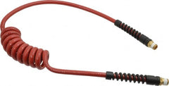 PRO-SOURCE - 1/4" ID, 1/4 Thread, 5' Long, Red Polyurethane Coiled & Self Storing Hose - 220 Max psi, Male Swivel x Male Swivel - Americas Industrial Supply