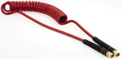 PRO-SOURCE - 1/4" ID, 1/4 Thread, 10' Long, Red Polyurethane Coiled & Self Storing Hose - 220 Max psi, Male Swivel x Male Swivel - Americas Industrial Supply