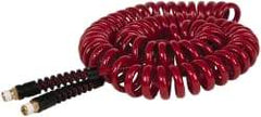 PRO-SOURCE - 1/4" ID, 1/4 Thread, 25' Long, Red Polyurethane Coiled & Self Storing Hose - 220 Max psi, Male Swivel x Male Swivel - Americas Industrial Supply