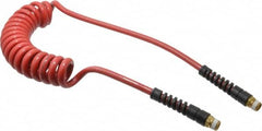PRO-SOURCE - 5/16" ID, 3/8 Thread, 10' Long, Red Polyurethane Coiled & Self Storing Hose - 185 Max psi, Male Swivel x Male Swivel - Americas Industrial Supply