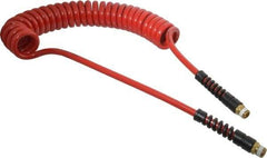 PRO-SOURCE - 5/16" ID, 3/8 Thread, 15' Long, Red Polyurethane Coiled & Self Storing Hose - 185 Max psi, Male Swivel x Male Swivel - Americas Industrial Supply
