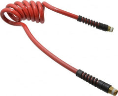 PRO-SOURCE - 3/8" ID, 3/8 Thread, 5' Long, Red Polyurethane Coiled & Self Storing Hose - 200 Max psi, Male Swivel x Male Swivel - Americas Industrial Supply