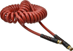PRO-SOURCE - 3/8" ID, 3/8 Thread, 25' Long, Red Polyurethane Coiled & Self Storing Hose - 200 Max psi, Male Swivel x Male Swivel - Americas Industrial Supply