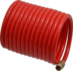 PRO-SOURCE - 1/4" ID, 1/4 Thread, 12' Long, Red Nylon Coiled & Self Storing Hose - 350 Max psi, Male Swivel x Male Swivel - Americas Industrial Supply