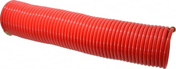PRO-SOURCE - 1/4" ID, 1/4 Thread, 50' Long, Red Nylon Coiled & Self Storing Hose - 350 Max psi, Male Swivel x Male Swivel - Americas Industrial Supply