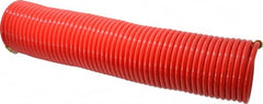 PRO-SOURCE - 1/4" ID, 1/4 Thread, 50' Long, Red Nylon Coiled & Self Storing Hose - 350 Max psi, Male Swivel x Male Swivel - Americas Industrial Supply