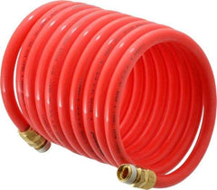 PRO-SOURCE - 3/8" ID, 3/8 Thread, 12' Long, Red Nylon Coiled & Self Storing Hose - 310 Max psi, Male Swivel x Male Swivel - Americas Industrial Supply