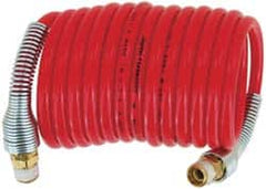 PRO-SOURCE - 3/8" ID, 3/8 Thread, 100' Long, Red Nylon Coiled & Self Storing Hose - 225 Max psi, No Fittings - Americas Industrial Supply