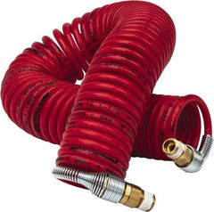 PRO-SOURCE - 1/8" ID, 1/8 Thread, 25' Long, Red Nylon Coiled & Self Storing Hose - 386 Max psi, Male Swivel x Male Swivel - Americas Industrial Supply