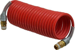 PRO-SOURCE - 3/16" ID, 1/4 Thread, 12' Long, Red Nylon Coiled & Self Storing Hose - 287 Max psi, Male Swivel x Male Swivel - Americas Industrial Supply
