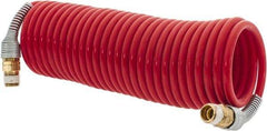 PRO-SOURCE - 3/16" ID, 1/4 Thread, 17' Long, Red Nylon Coiled & Self Storing Hose - 287 Max psi, Male Swivel x Male Swivel - Americas Industrial Supply