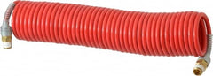 PRO-SOURCE - 3/16" ID, 1/4 Thread, 25' Long, Red Nylon Coiled & Self Storing Hose - 287 Max psi, Male Swivel x Male Swivel - Americas Industrial Supply