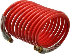 PRO-SOURCE - 5/16" ID, 1/4 Thread, 12' Long, Red Nylon Coiled & Self Storing Hose - 213 Max psi, Male Swivel x Male Swivel - Americas Industrial Supply
