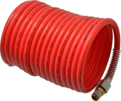 PRO-SOURCE - 5/16" ID, 1/4 Thread, 17' Long, Red Nylon Coiled & Self Storing Hose - 213 Max psi, Male Swivel x Male Swivel - Americas Industrial Supply