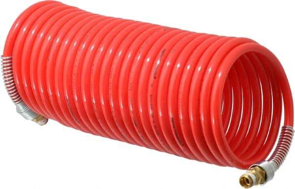 PRO-SOURCE - 5/16" ID, 1/4 Thread, 25' Long, Red Nylon Coiled & Self Storing Hose - 213 Max psi, Male Swivel x Male Swivel - Americas Industrial Supply