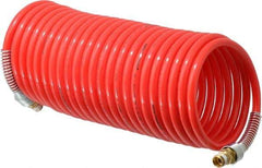 PRO-SOURCE - 5/16" ID, 1/4 Thread, 25' Long, Red Nylon Coiled & Self Storing Hose - 213 Max psi, Male Swivel x Male Swivel - Americas Industrial Supply