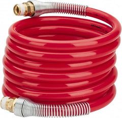 PRO-SOURCE - 1/2" ID, 1/2 Thread, 12' Long, Red Nylon Coiled & Self Storing Hose - 220 Max psi, Male Swivel x Male Swivel - Americas Industrial Supply