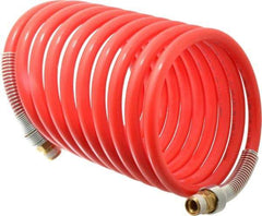 PRO-SOURCE - 1/2" ID, 1/2 Thread, 17' Long, Red Nylon Coiled & Self Storing Hose - 220 Max psi, Male Swivel x Male Swivel - Americas Industrial Supply