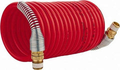 PRO-SOURCE - 1/4" ID, 1/4 Thread, 12' Long, Red Nylon Coiled & Self Storing Hose - 240 Max psi, Male Swivel x Male Swivel - Americas Industrial Supply