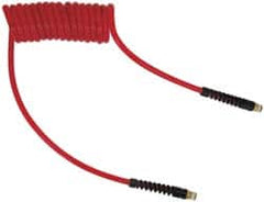 PRO-SOURCE - 5/16" ID, 1/4 Thread, 20' Long, Red Polyurethane Coiled & Self Storing Hose - 120 Max psi, Male Swivel x Male Swivel - Americas Industrial Supply