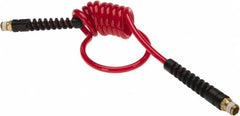 PRO-SOURCE - 3/16" ID, 1/4 Thread, 5' Long, Red Polyurethane Coiled & Self Storing Hose - 147 Max psi, Male Swivel x Male Swivel - Americas Industrial Supply