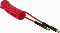 PRO-SOURCE - 1/4" ID, 1/4 Thread, 15' Long, Red Polyurethane Coiled & Self Storing Hose - 147 Max psi, Male Swivel x Male Swivel - Americas Industrial Supply