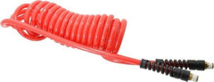 PRO-SOURCE - 5/16" ID, 1/4 Thread, 15' Long, Red Polyurethane Coiled & Self Storing Hose - 120 Max psi, Male Swivel x Male Swivel - Americas Industrial Supply