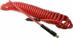 PRO-SOURCE - 5/16" ID, 1/4 Thread, 25' Long, Red Polyurethane Coiled & Self Storing Hose - 120 Max psi, Male Swivel x Male Swivel - Americas Industrial Supply
