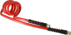 PRO-SOURCE - 3/8" ID, 3/8 Thread, 5' Long, Red Polyurethane Coiled & Self Storing Hose - 133 Max psi, Male Swivel x Male Swivel - Americas Industrial Supply