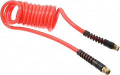 PRO-SOURCE - 3/8" ID, 3/8 Thread, 10' Long, Red Polyurethane Coiled & Self Storing Hose - 133 Max psi, Male Swivel x Male Swivel - Americas Industrial Supply